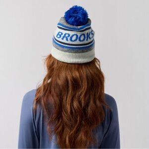 Brooks Gray and Blue Pom Beanie